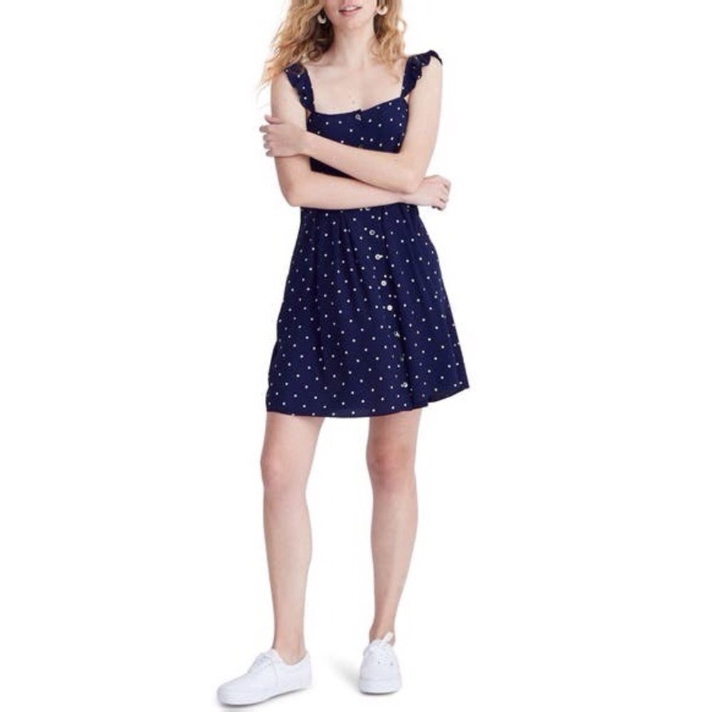 Madewell Polka Dot Ruffle Strap Button Front Dress